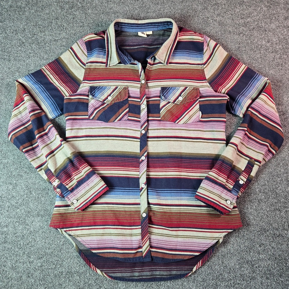 Roxy Button Up Shirt Womens Medium Multicolor Stripe Flannel Long Sleeve Pockets